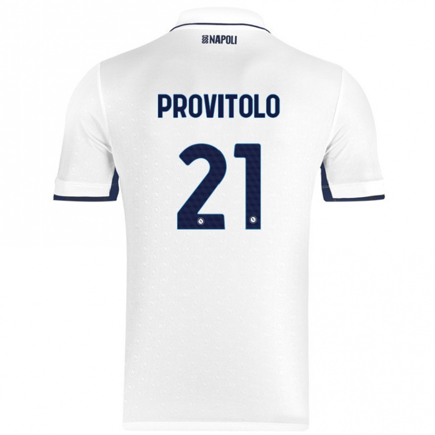 Kids Football Vincenzo Provitolo #21 White Royal Blue Away Jersey 2024/25 T-Shirt Uk