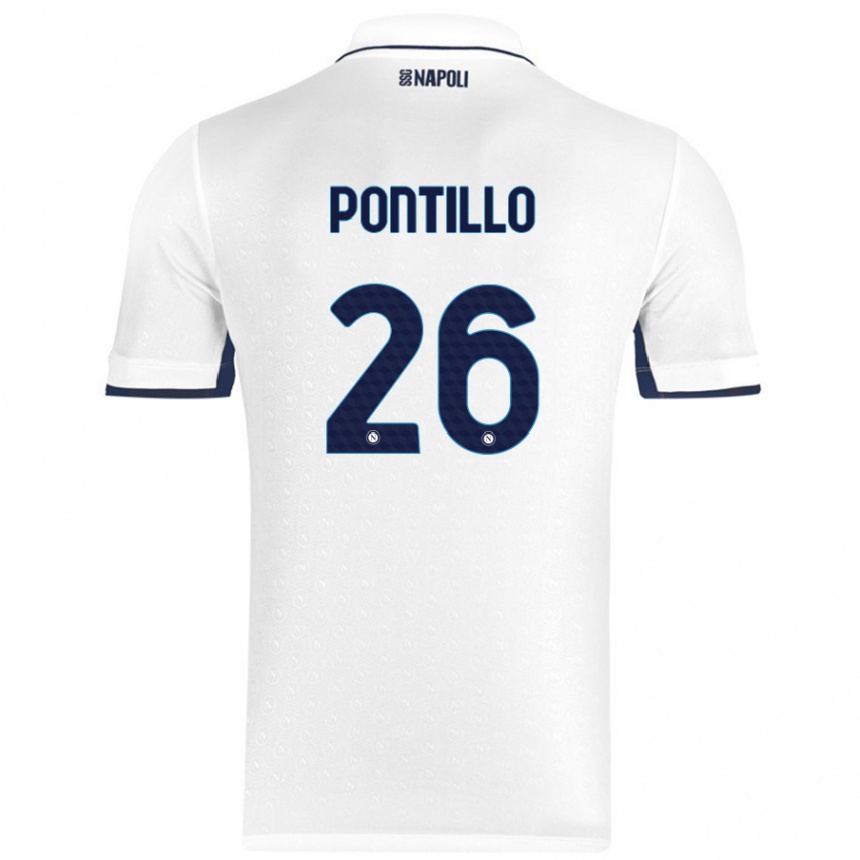 Kids Football Pasquale Pontillo #26 White Royal Blue Away Jersey 2024/25 T-Shirt Uk