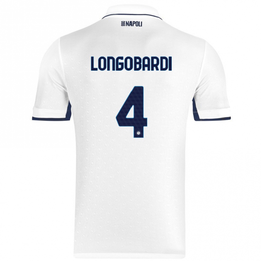 Kids Football Salvatore Longobardi #4 White Royal Blue Away Jersey 2024/25 T-Shirt Uk