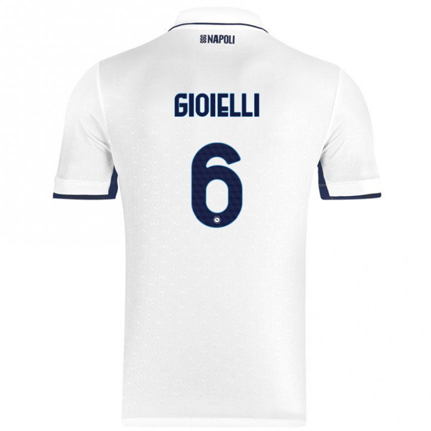 Kids Football Francesco Pio Gioielli #6 White Royal Blue Away Jersey 2024/25 T-Shirt Uk