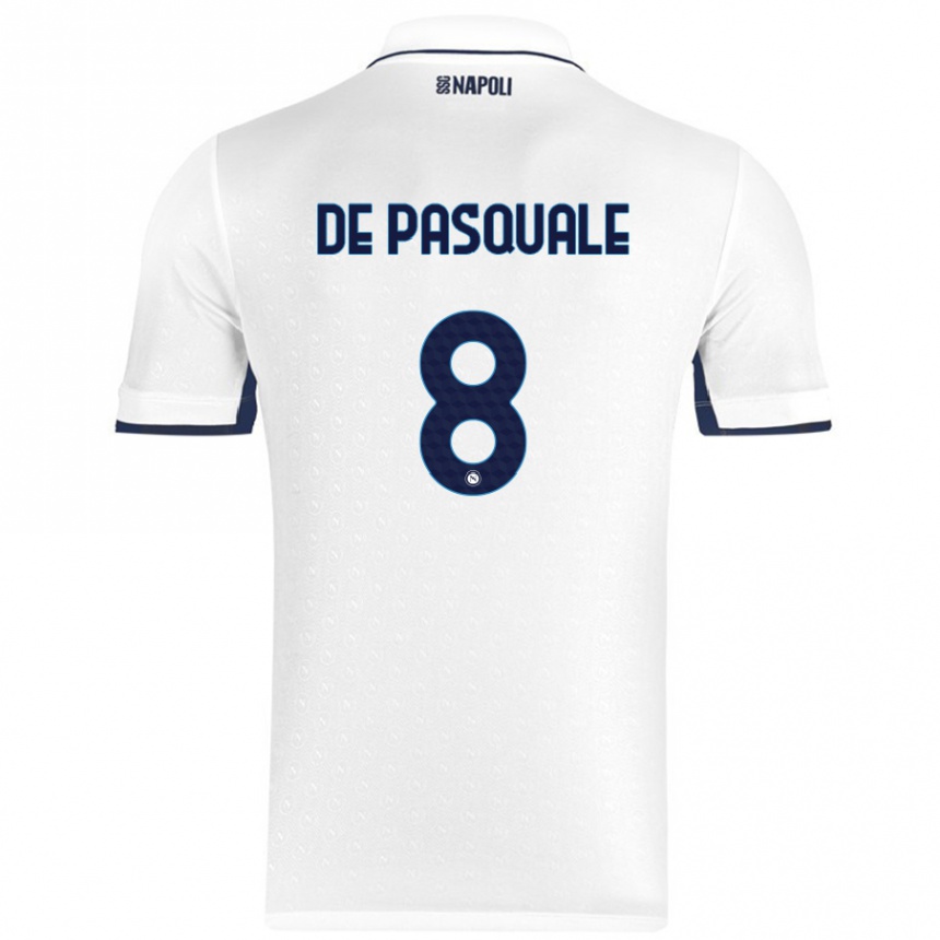 Kids Football Dylan De Pasquale #8 White Royal Blue Away Jersey 2024/25 T-Shirt Uk