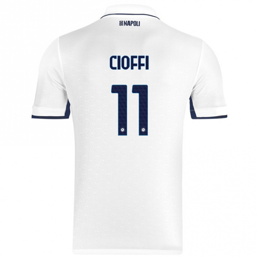 Kids Football Antonio Cioffi #11 White Royal Blue Away Jersey 2024/25 T-Shirt Uk