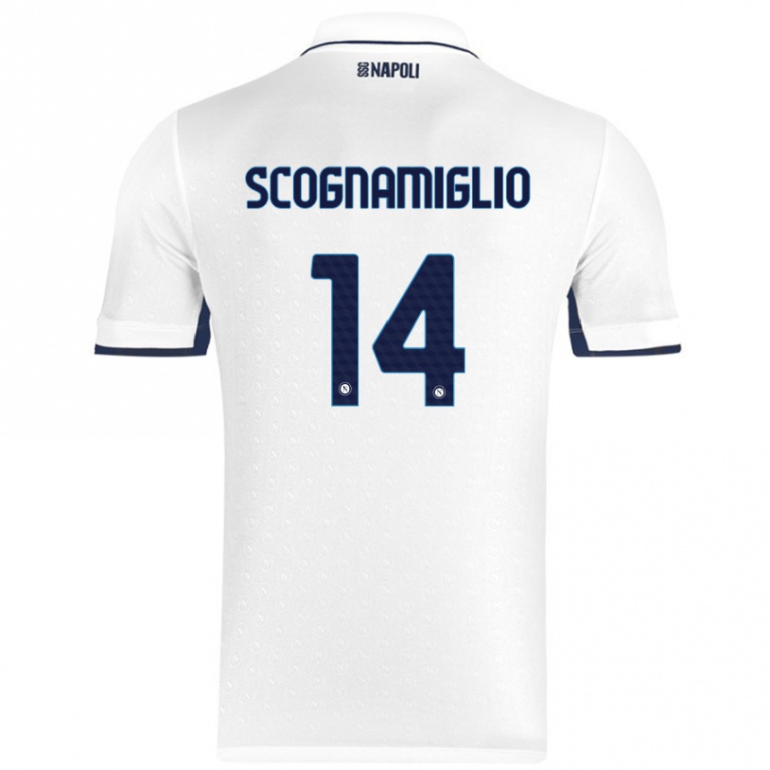 Kids Football Fabio Scognamiglio #14 White Royal Blue Away Jersey 2024/25 T-Shirt Uk