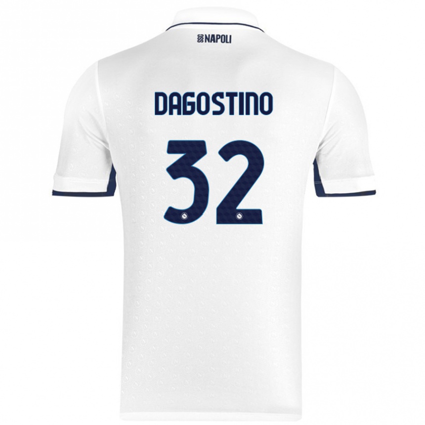 Kids Football Giuseppe Dagostino #32 White Royal Blue Away Jersey 2024/25 T-Shirt Uk