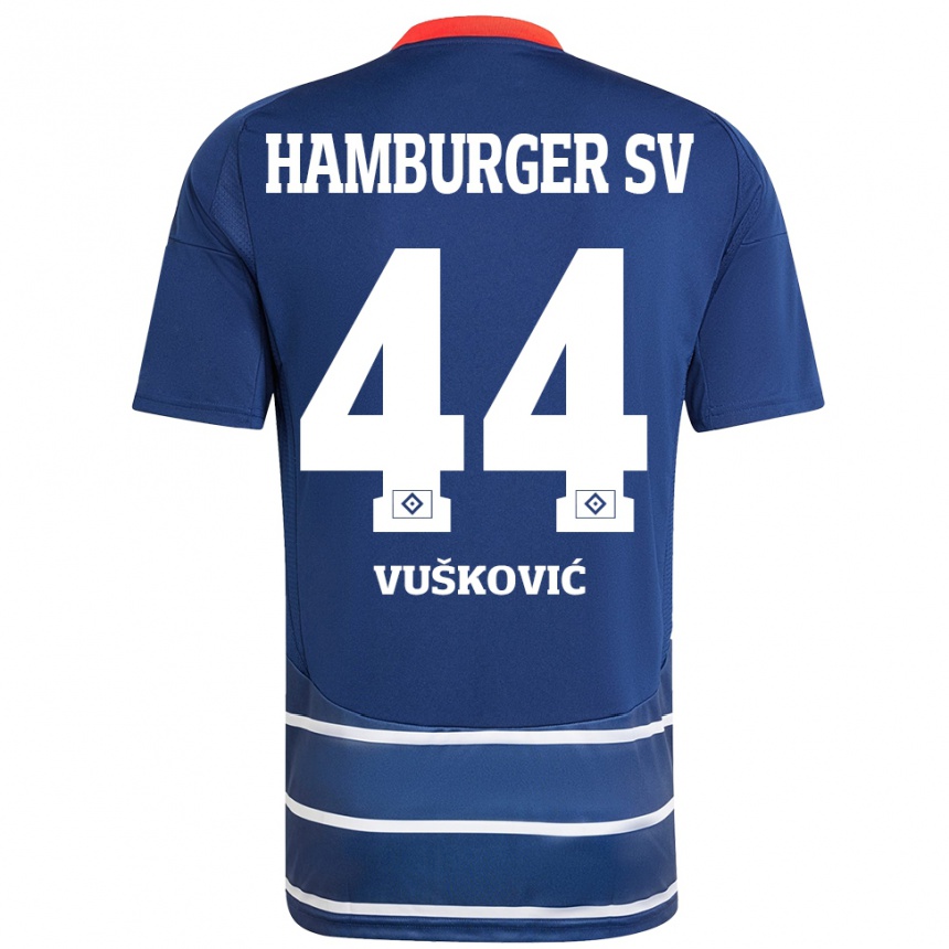 Kids Football Mario Vuskovic #44 Dark Blue Away Jersey 2024/25 T-Shirt Uk