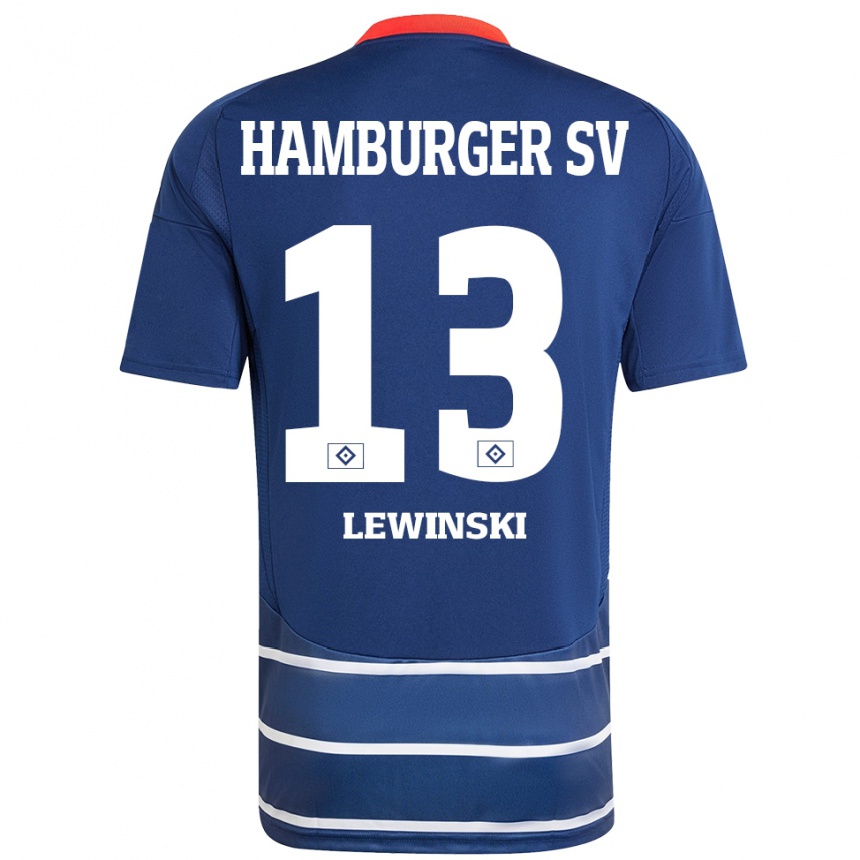 Kids Football Fyn-Luca Lewinski #13 Dark Blue Away Jersey 2024/25 T-Shirt Uk