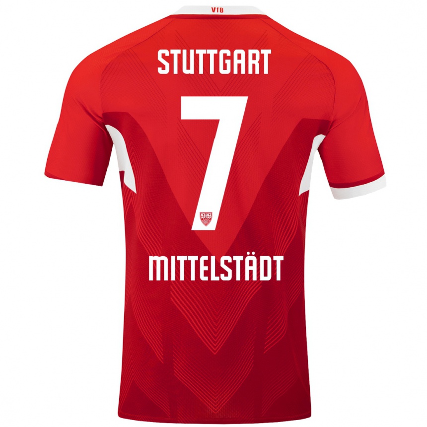 Kids Football Maximilian Mittelstädt #7 Red White Away Jersey 2024/25 T-Shirt Uk