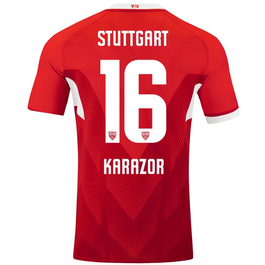 Kids Football Atakan Karazor #16 Red White Away Jersey 2024/25 T-Shirt Uk