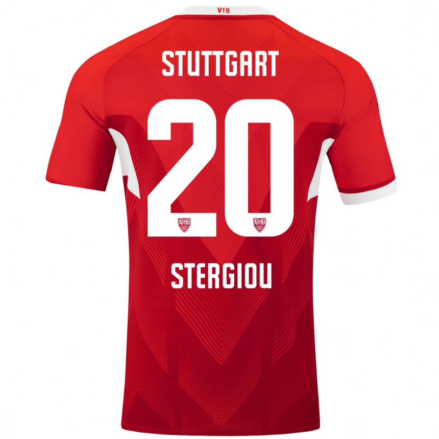 Kids Football Leonidas Stergiou #20 Red White Away Jersey 2024/25 T-Shirt Uk