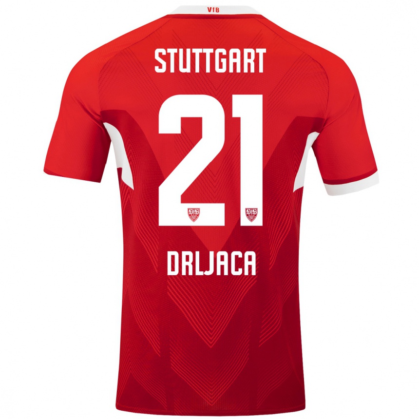 Kids Football Stefan Drljaca #21 Red White Away Jersey 2024/25 T-Shirt Uk