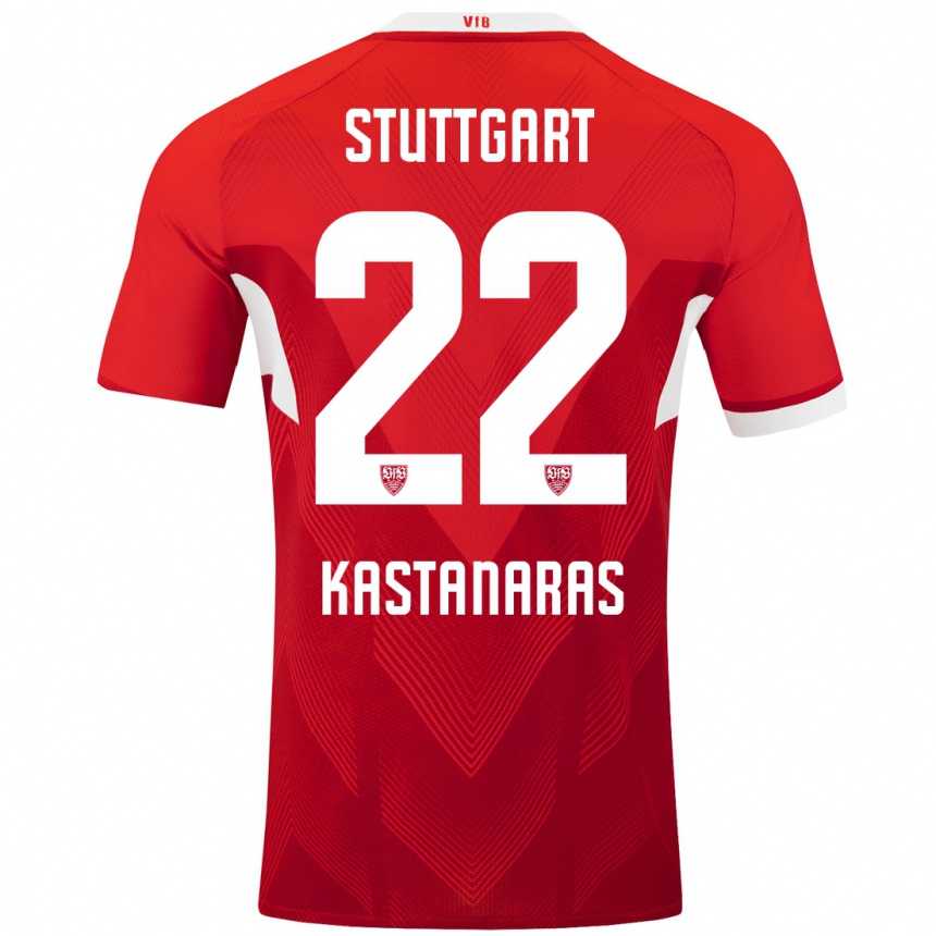 Kids Football Thomas Kastanaras #22 Red White Away Jersey 2024/25 T-Shirt Uk