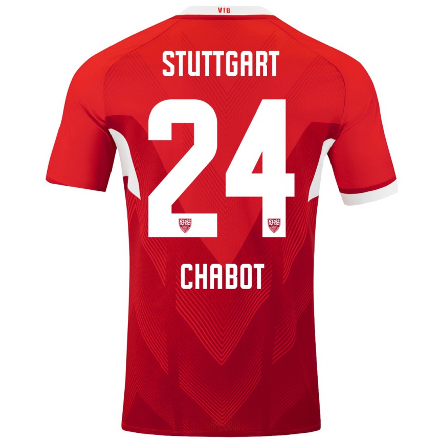 Kids Football Jeff Chabot #24 Red White Away Jersey 2024/25 T-Shirt Uk