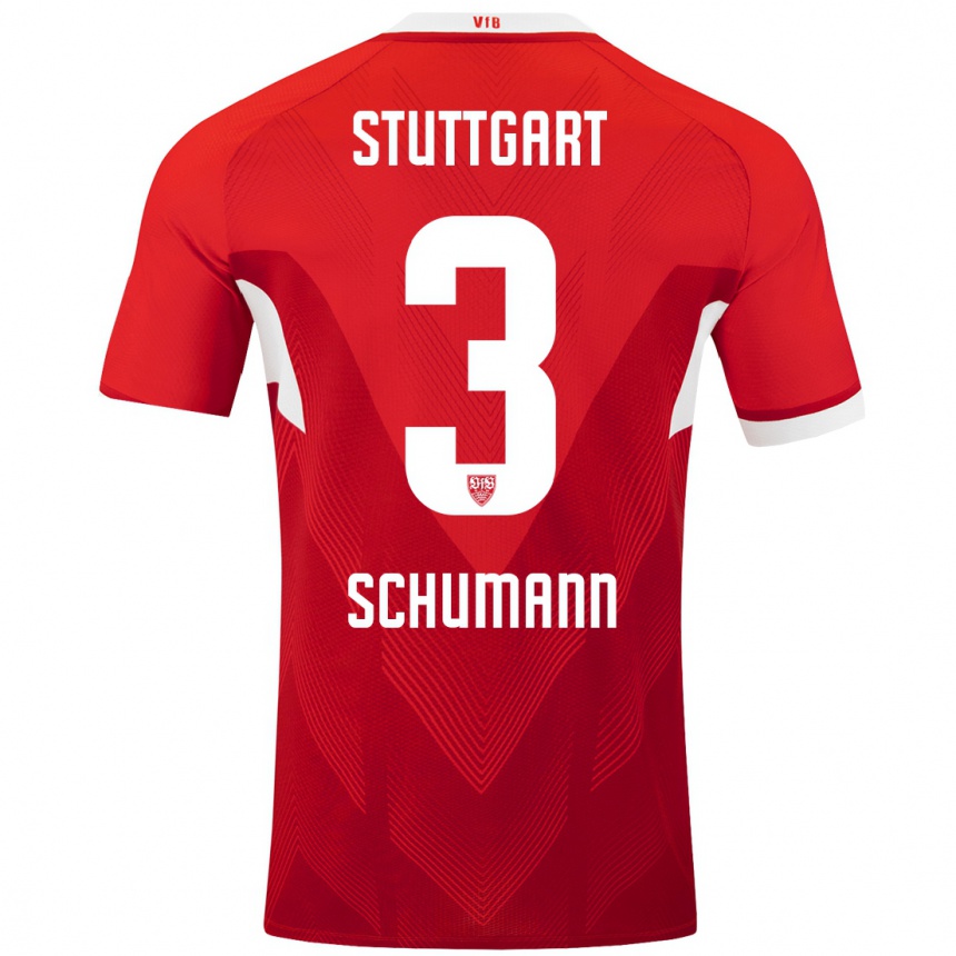 Kids Football Frederik Schumann #3 Red White Away Jersey 2024/25 T-Shirt Uk