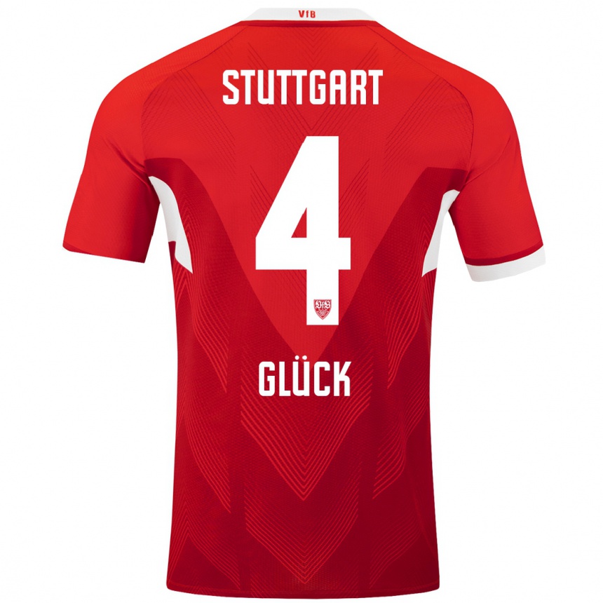 Kids Football Michael Glück #4 Red White Away Jersey 2024/25 T-Shirt Uk