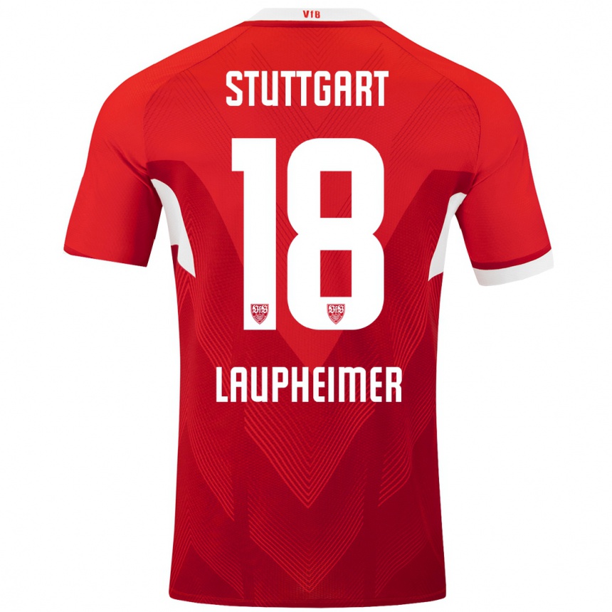 Kids Football Lukas Laupheimer #18 Red White Away Jersey 2024/25 T-Shirt Uk