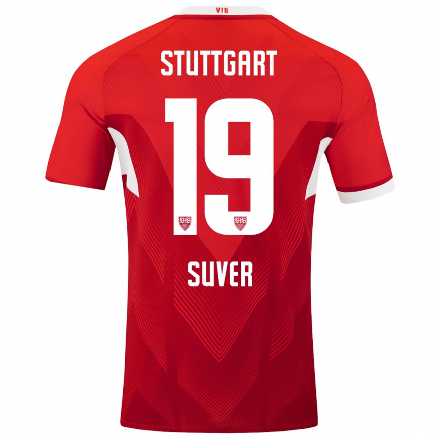 Kids Football Jakov Suver #19 Red White Away Jersey 2024/25 T-Shirt Uk