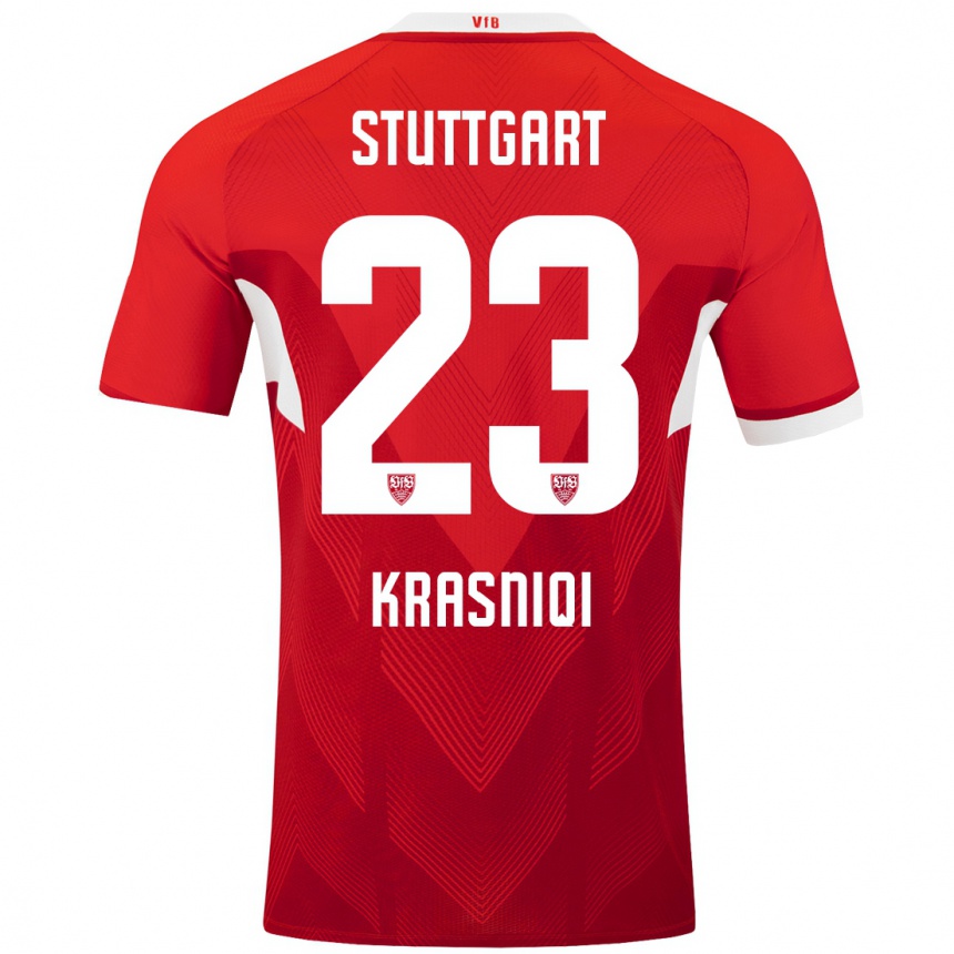 Kids Football Elton Krasniqi #23 Red White Away Jersey 2024/25 T-Shirt Uk