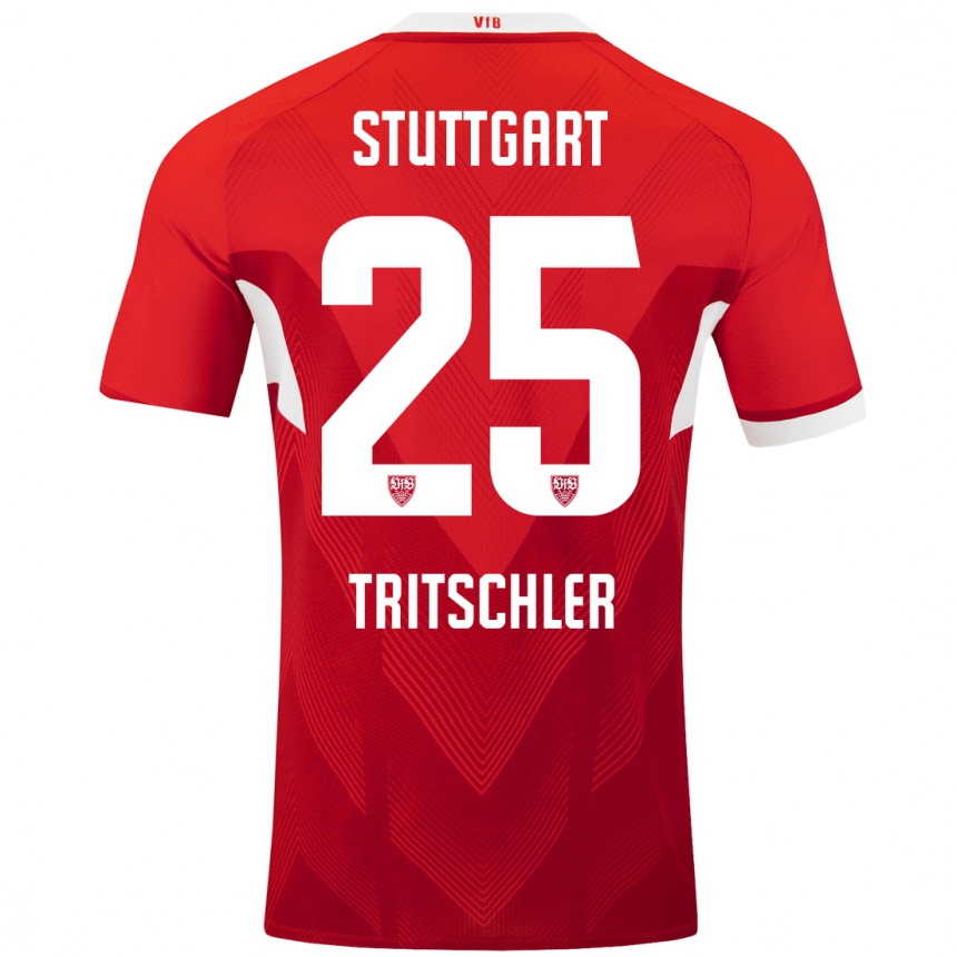 Kids Football David Tritschler #25 Red White Away Jersey 2024/25 T-Shirt Uk