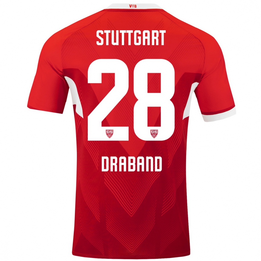 Kids Football Dominik Draband #28 Red White Away Jersey 2024/25 T-Shirt Uk