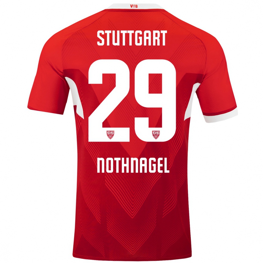 Kids Football Dominik Nothnagel #29 Red White Away Jersey 2024/25 T-Shirt Uk