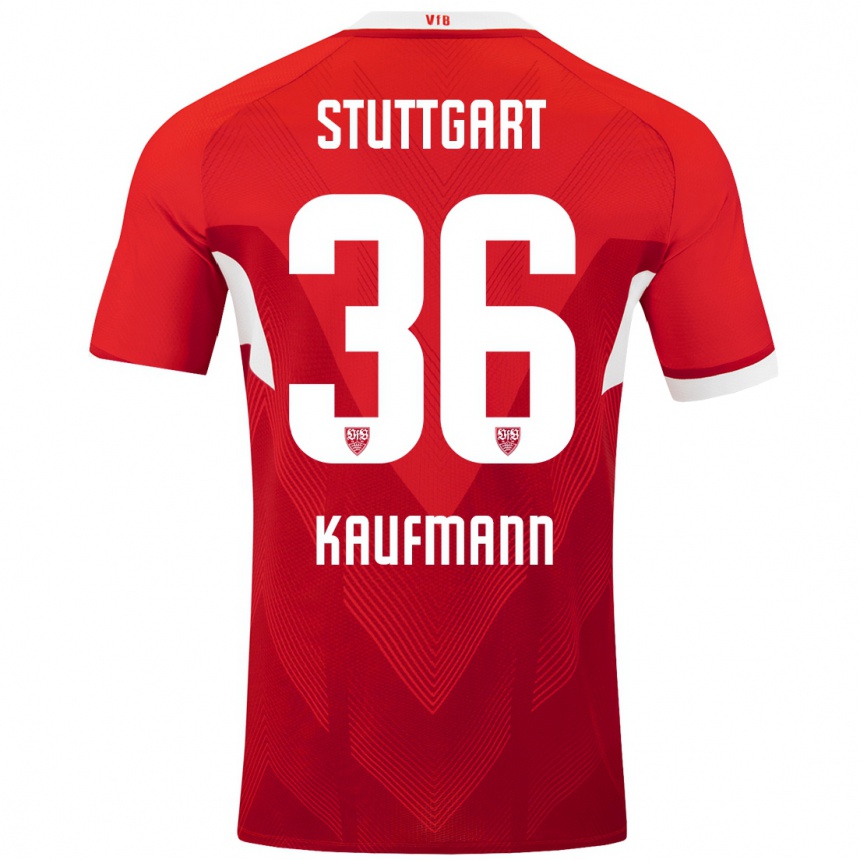 Kids Football Tino Kaufmann #36 Red White Away Jersey 2024/25 T-Shirt Uk