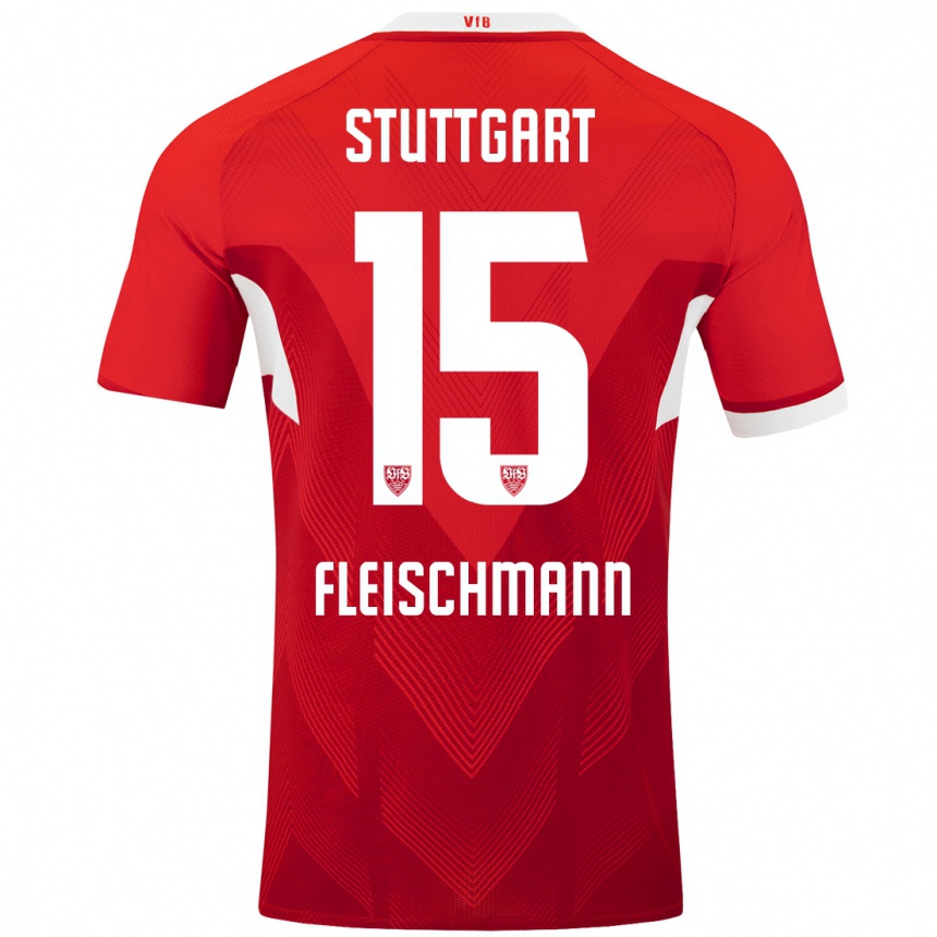 Kids Football Svea Fleischmann #15 Red White Away Jersey 2024/25 T-Shirt Uk