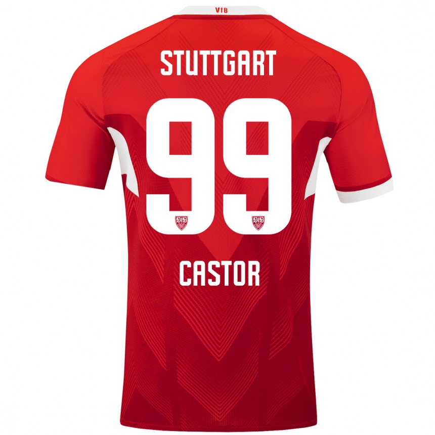 Kids Football Gillian Castor #99 Red White Away Jersey 2024/25 T-Shirt Uk