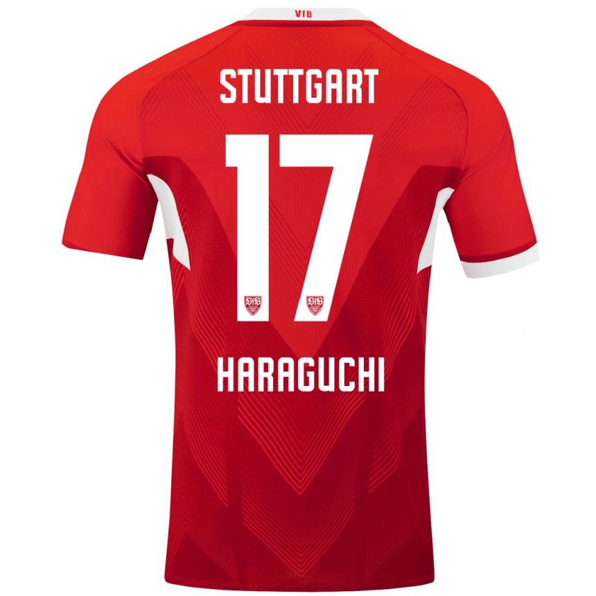 Kids Football Genki Haraguchi #17 Red White Away Jersey 2024/25 T-Shirt Uk