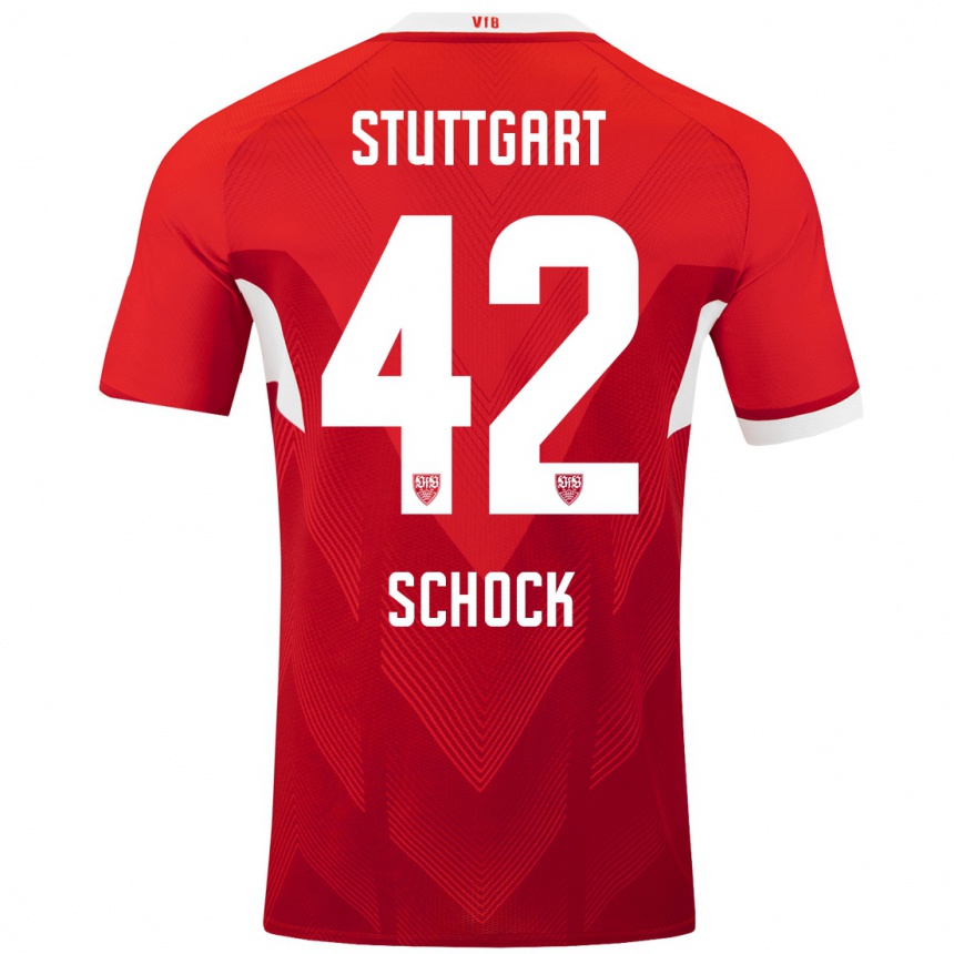 Kids Football Florian Schock #42 Red White Away Jersey 2024/25 T-Shirt Uk