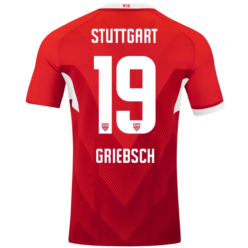 Kids Football Lukas Griebsch #19 Red White Away Jersey 2024/25 T-Shirt Uk