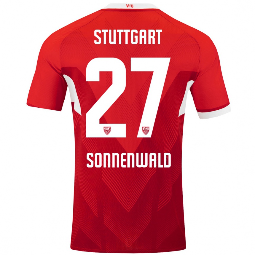 Kids Football Lukas Sonnenwald #27 Red White Away Jersey 2024/25 T-Shirt Uk