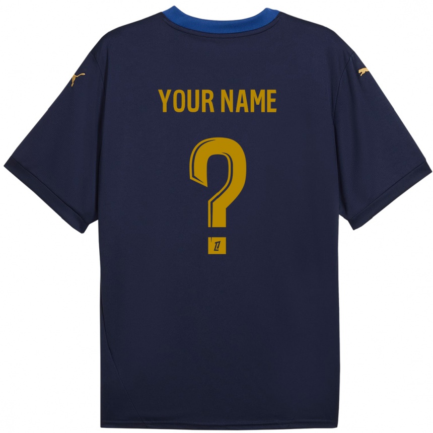 Kids Football Your Name #0 Navy Gold Away Jersey 2024/25 T-Shirt Uk