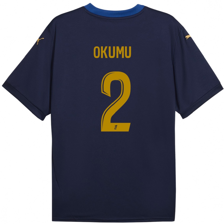 Kids Football Joseph Okumu #2 Navy Gold Away Jersey 2024/25 T-Shirt Uk