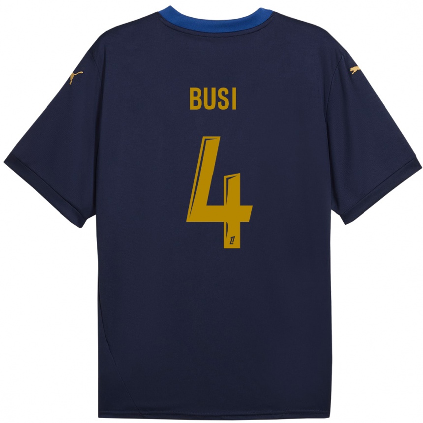 Kids Football Maxime Busi #4 Navy Gold Away Jersey 2024/25 T-Shirt Uk