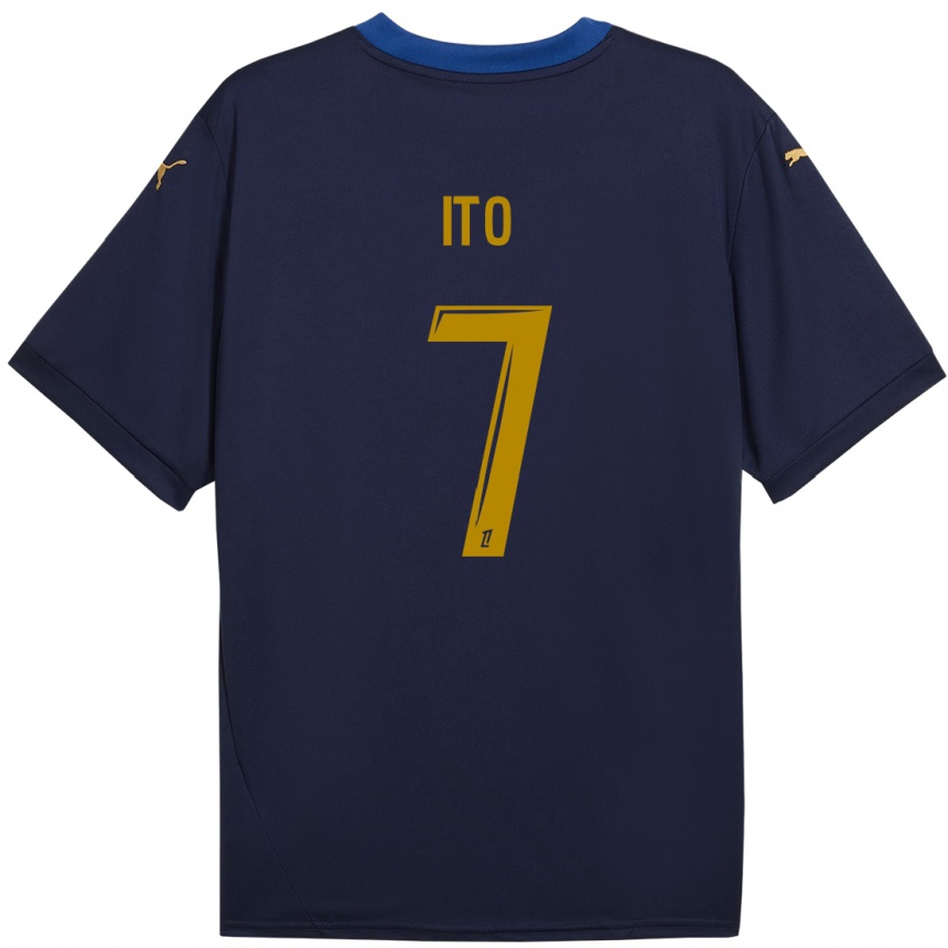 Kids Football Junya Ito #7 Navy Gold Away Jersey 2024/25 T-Shirt Uk