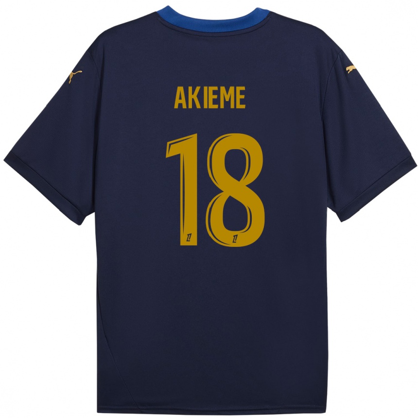 Kids Football Sergio Akieme #18 Navy Gold Away Jersey 2024/25 T-Shirt Uk