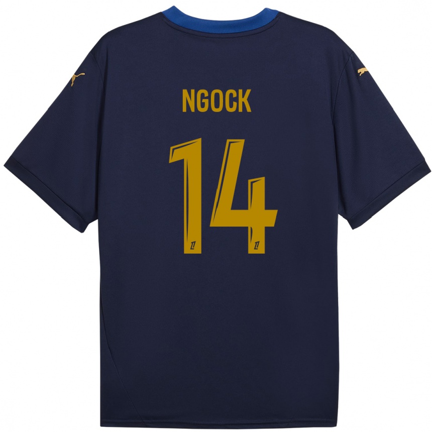 Kids Football Monique Ngock #14 Navy Gold Away Jersey 2024/25 T-Shirt Uk