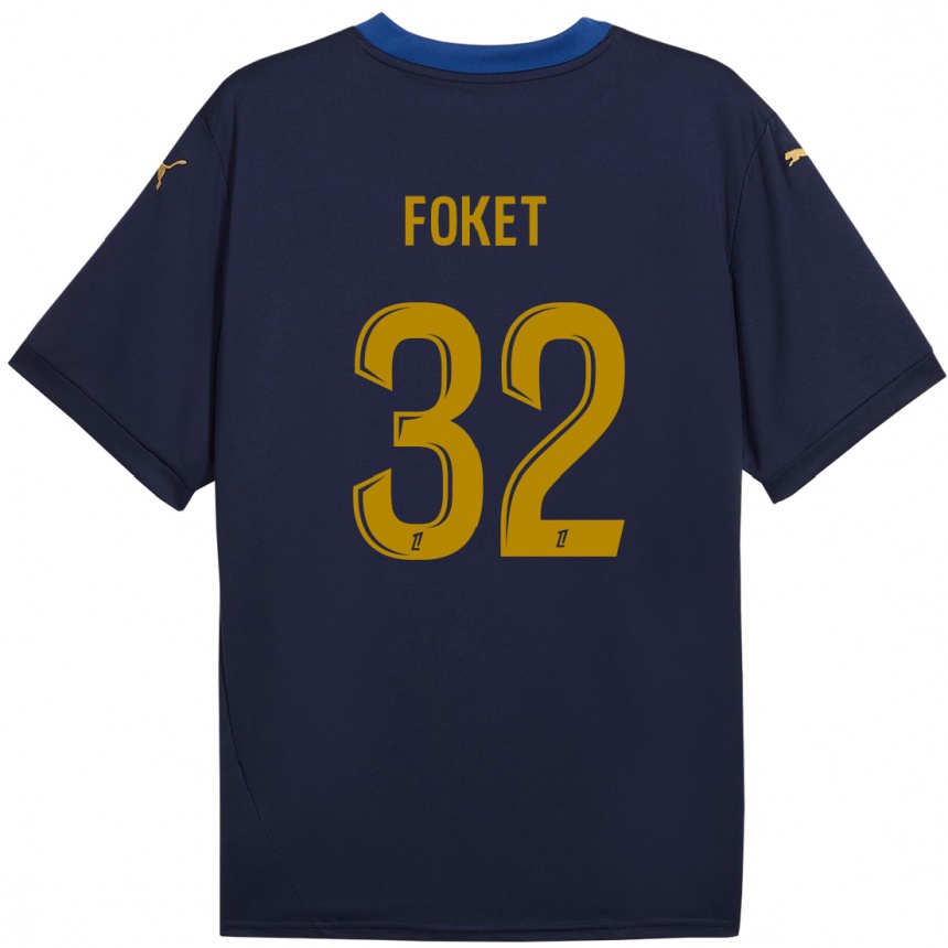 Kids Football Thomas Foket #32 Navy Gold Away Jersey 2024/25 T-Shirt Uk