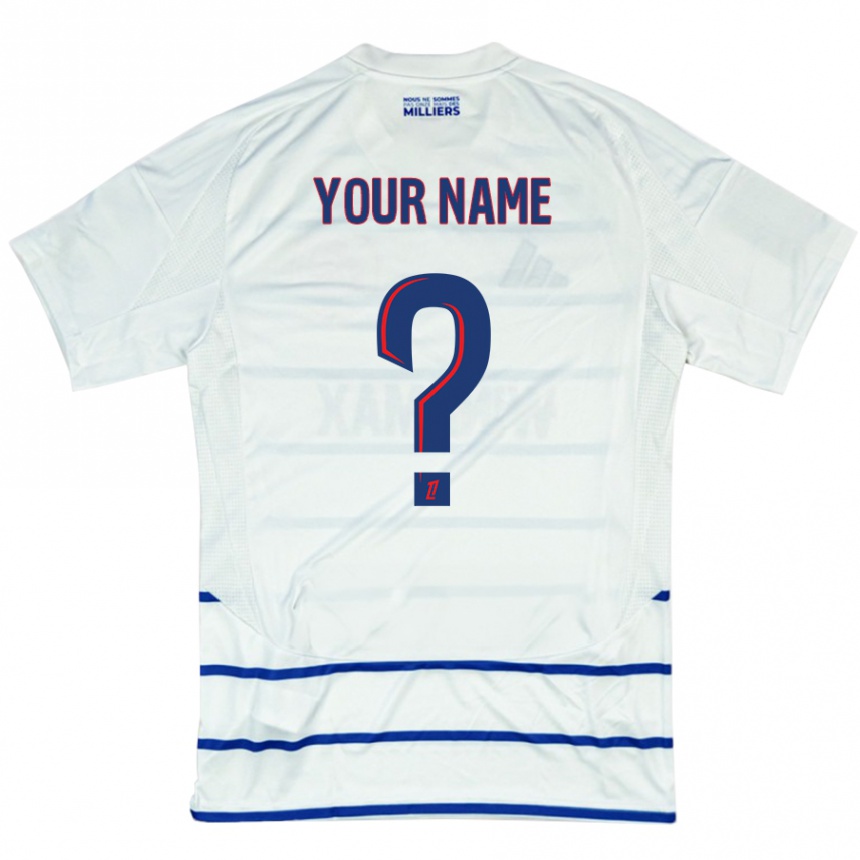 Kids Football Your Name #0 White Blue Away Jersey 2024/25 T-Shirt Uk