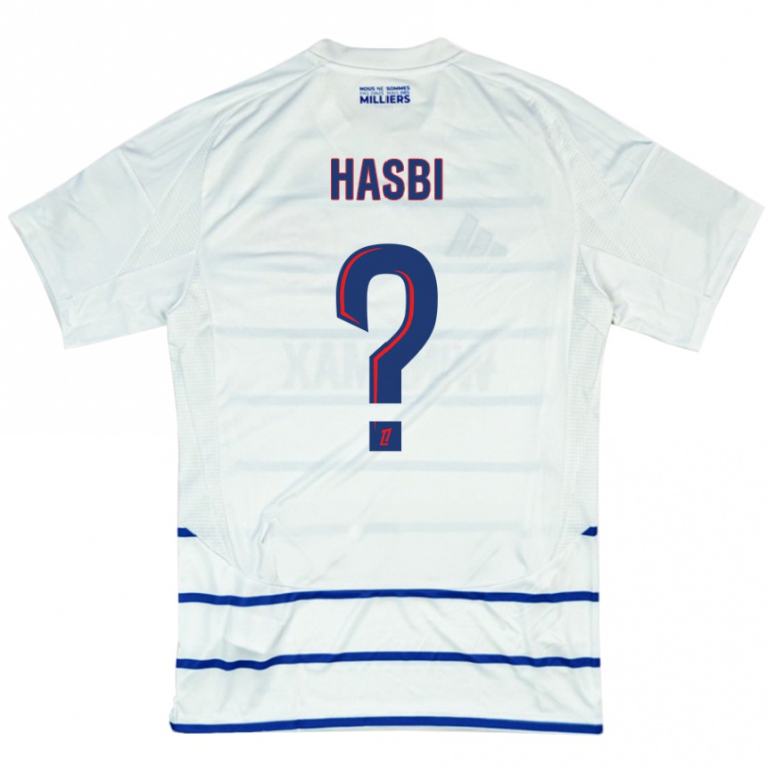 Kids Football Walid Hasbi #0 White Blue Away Jersey 2024/25 T-Shirt Uk