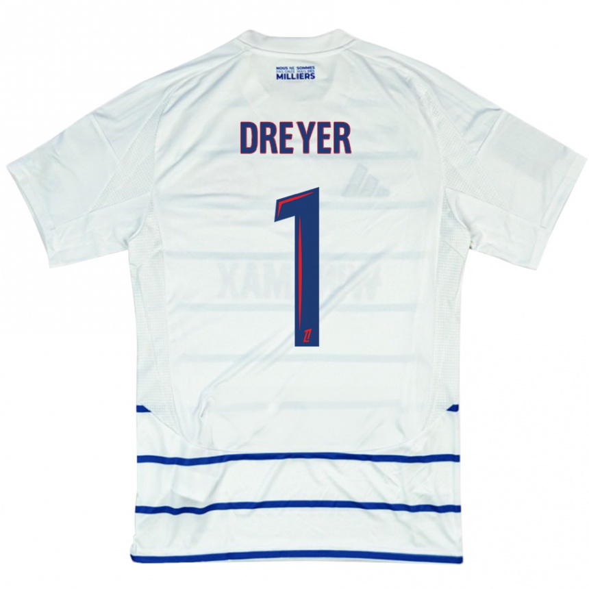 Kids Football Matthieu Dreyer #1 White Blue Away Jersey 2024/25 T-Shirt Uk