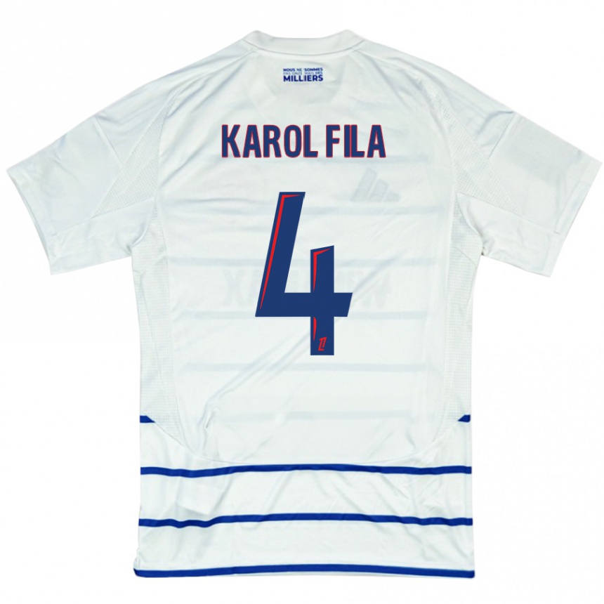 Kids Football Karol Fila #4 White Blue Away Jersey 2024/25 T-Shirt Uk