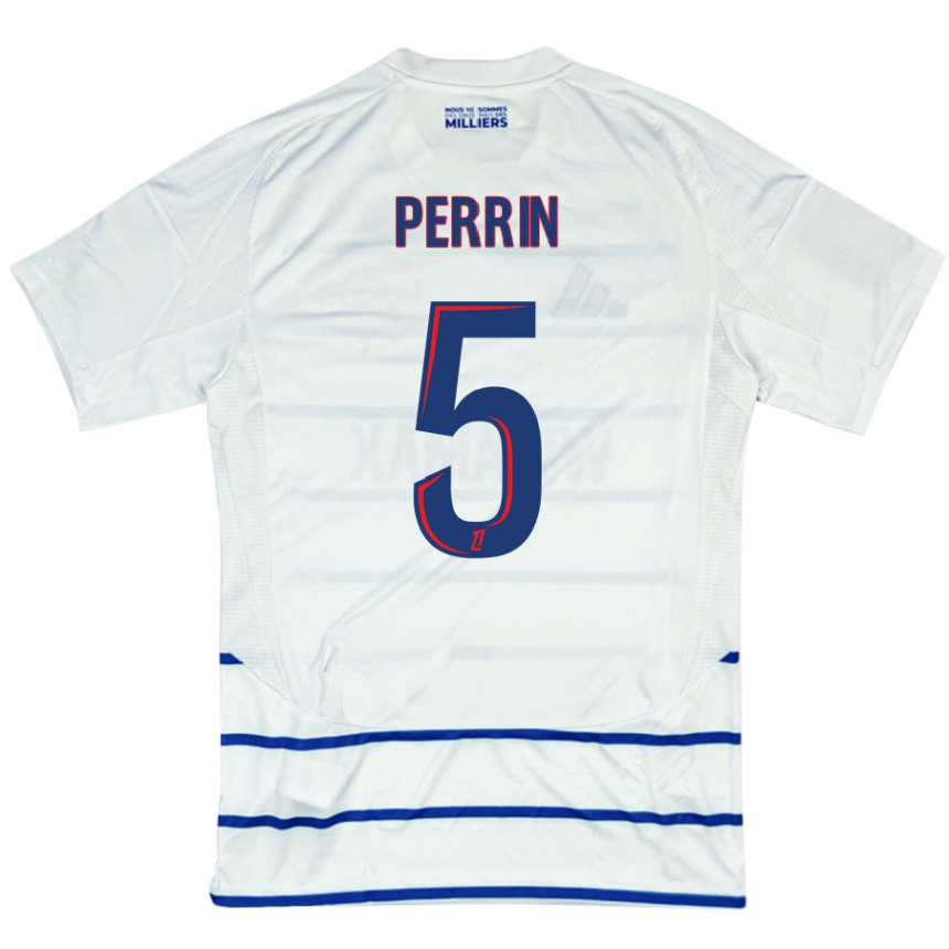 Kids Football Lucas Perrin #5 White Blue Away Jersey 2024/25 T-Shirt Uk