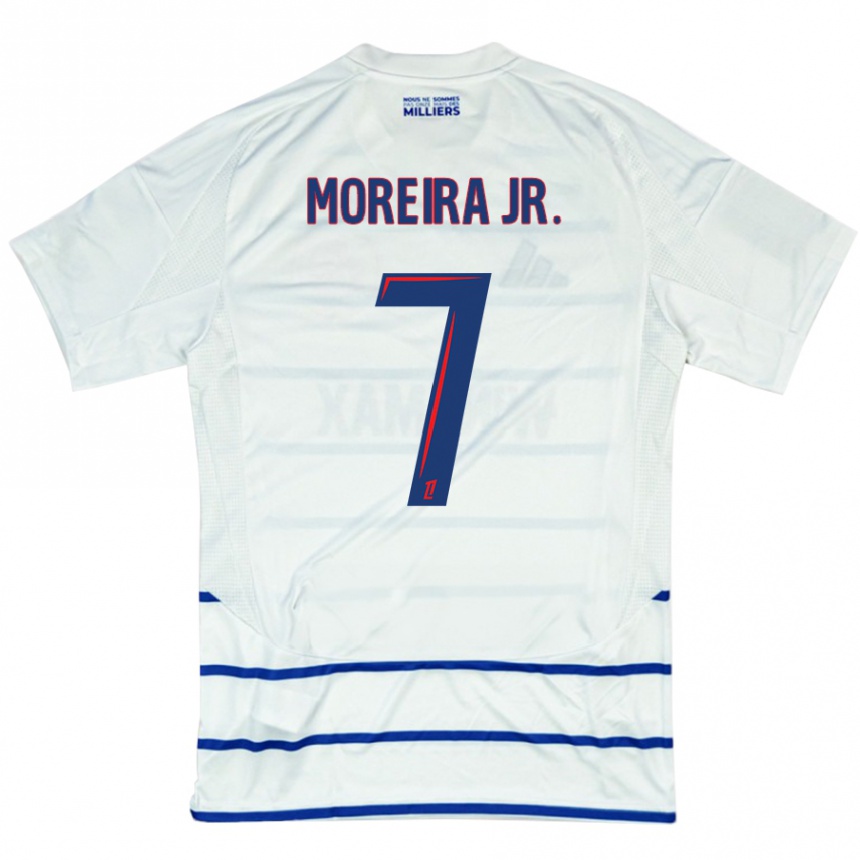 Kids Football Diego Moreira #7 White Blue Away Jersey 2024/25 T-Shirt Uk