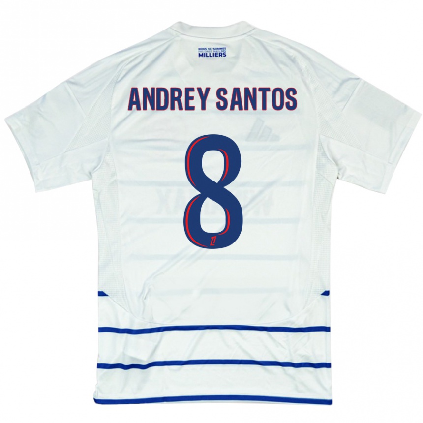 Kids Football Andrey Santos #8 White Blue Away Jersey 2024/25 T-Shirt Uk