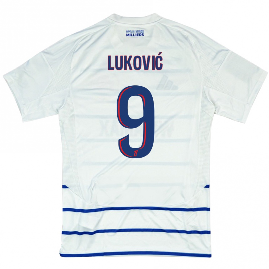 Kids Football Milos Lukovic #9 White Blue Away Jersey 2024/25 T-Shirt Uk