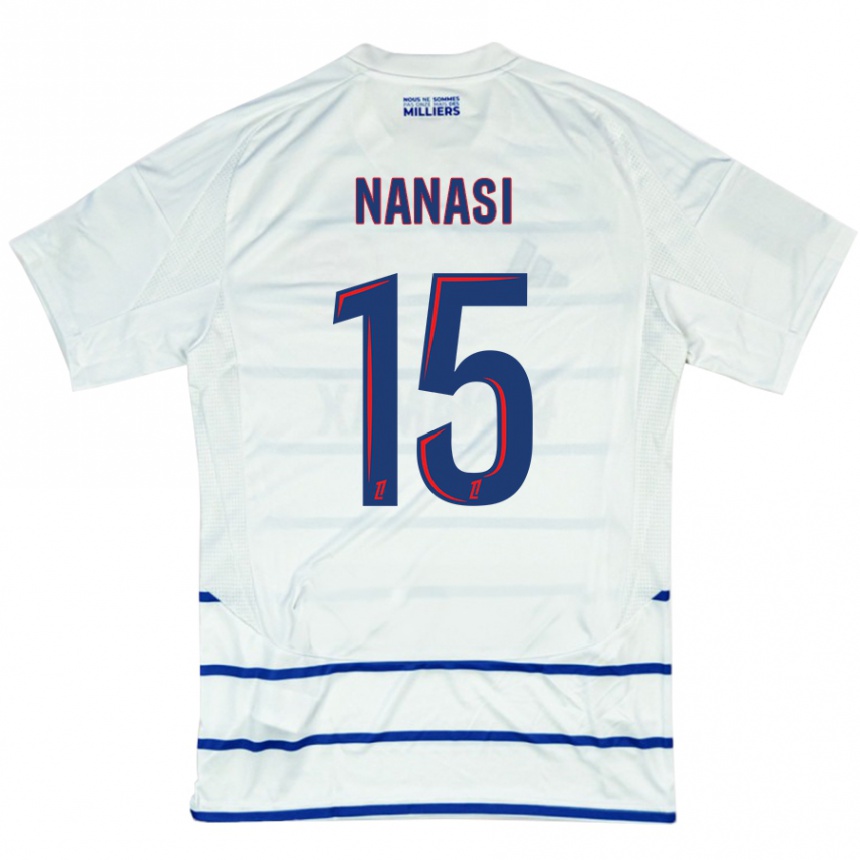 Kids Football Sebastian Nanasi #15 White Blue Away Jersey 2024/25 T-Shirt Uk