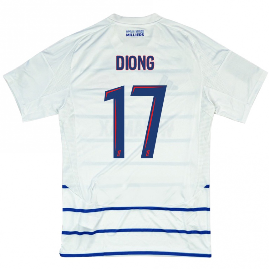 Kids Football Pape Diong #17 White Blue Away Jersey 2024/25 T-Shirt Uk