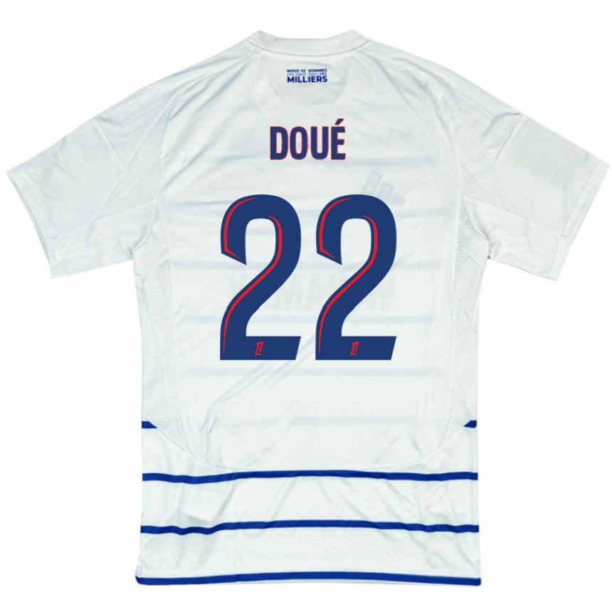 Kids Football Guéla Doué #22 White Blue Away Jersey 2024/25 T-Shirt Uk