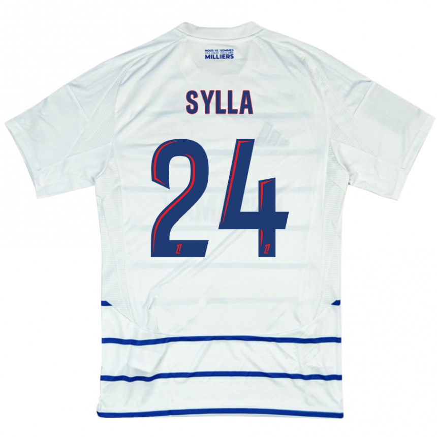 Kids Football Abakar Sylla #24 White Blue Away Jersey 2024/25 T-Shirt Uk